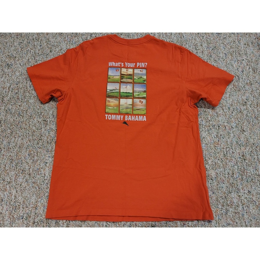 Tommy‎ Bahama Shirt Mens Medium Orange Golf Graphic Short Sleeve Tee